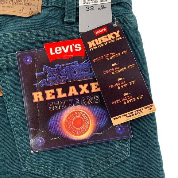 Levi’s Jeans 550 Husky Mens 33x28 Green Relaxed Fit  Made in USA Vintage 1996 - Picture 10 of 12